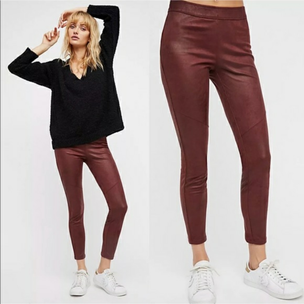 Free People Vegan Suede Legging Burgundy Pants